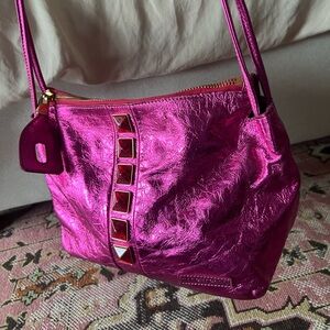 Marc Jacobs O.O.C metallic pink crushed leather stud purse vintage glitter